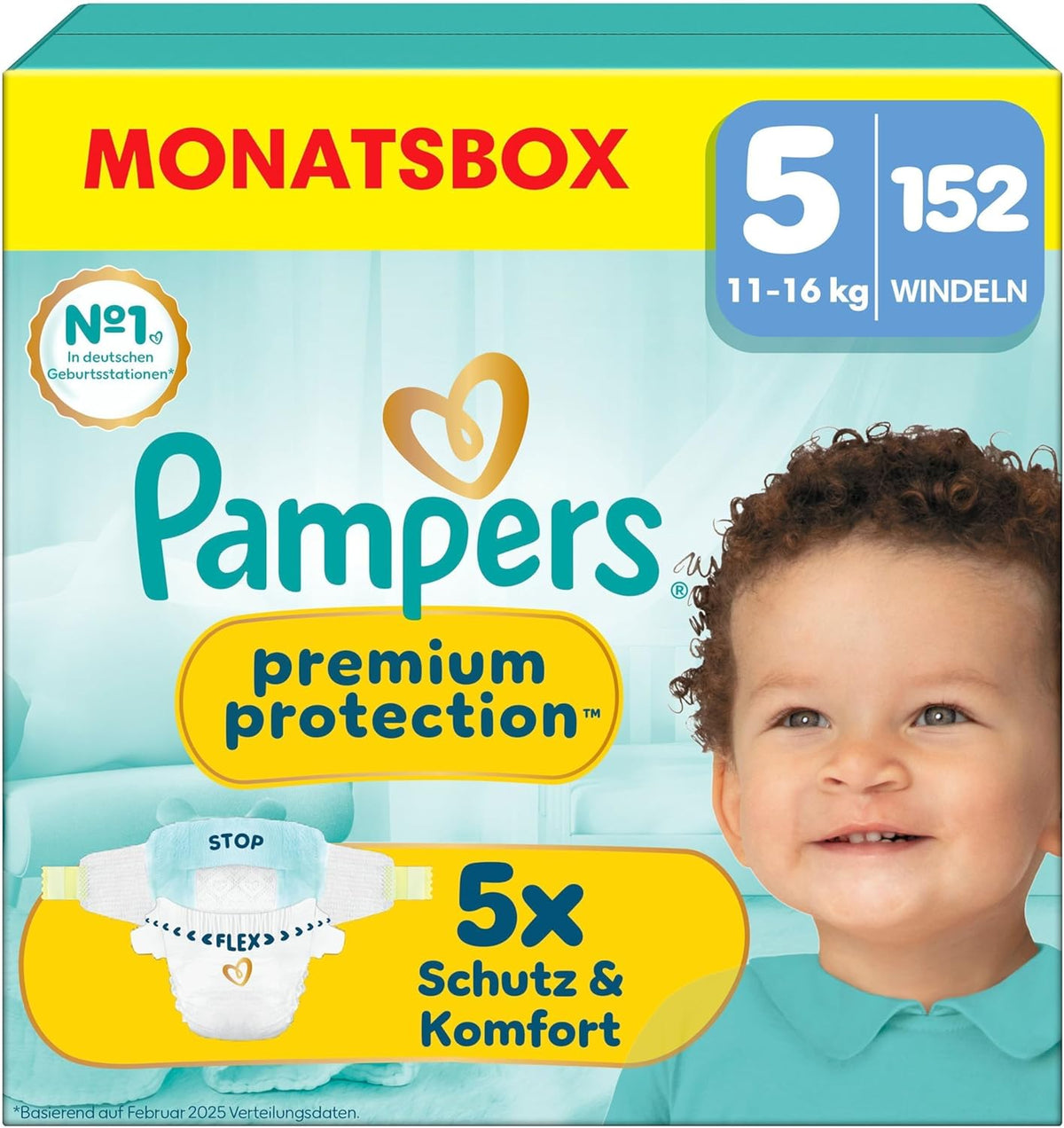 Pampers Premium Protection Talla 5, 152 pañales, 11 kg-16 kg, nuestra protección número uno contra la piel y las fugas