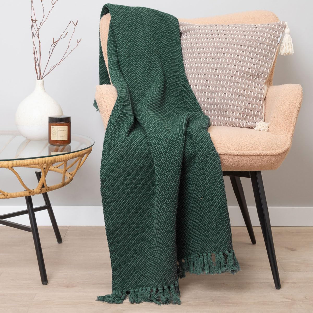 HOMLA Manta con flecos de algodón a cuadros Morris - Manta suave y cómoda Manta de algodón - Tejido fino 130 x 170 cm Crudo Camas y mantas Besuche den HOMLA-Store Saludos