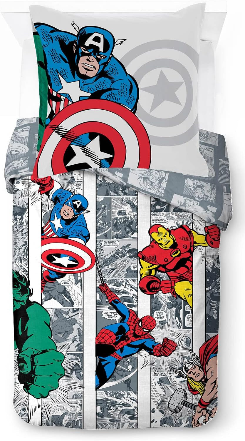 Lenjerie de pat pentru copii, unisex, printese si super eroi, 100% bumbac Lenjerie de pat - copii Naty Shop Multicolor - Avengers 135X200/80X80 (2 Piece)