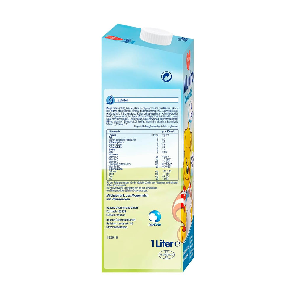 Milupa Milupino Leche de crecimiento lista para beber (6x1L), a partir de 1 año, para niños pequeños en fase de crecimiento