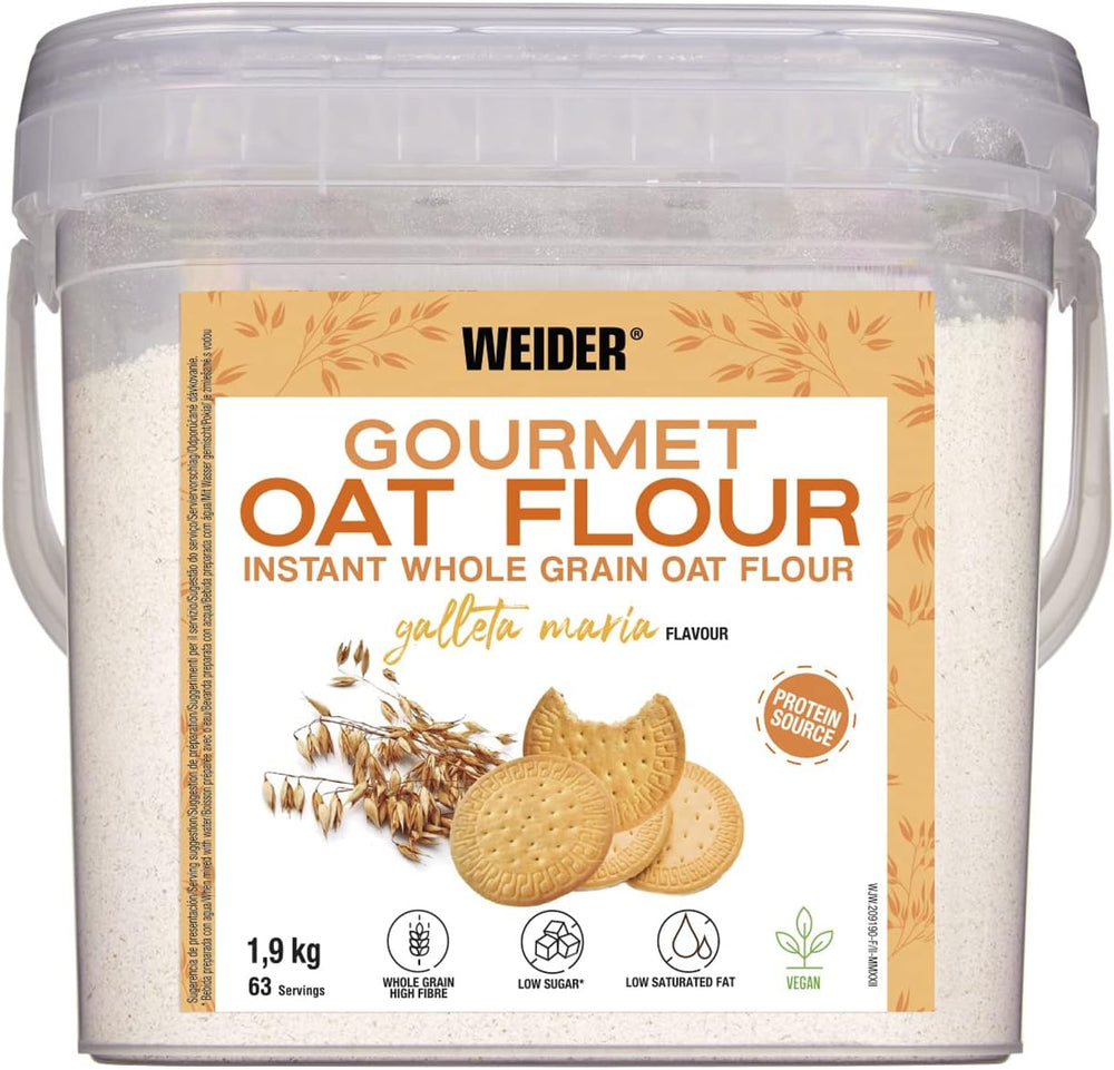 Avena Weider Gourmet (1,9 kg) sabor brownie. Avena integral. Fuente de proteínas baja en azúcar.