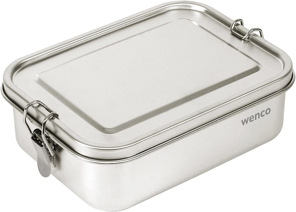 Cutie de prânz wenco din oțel inoxidabil, cu 2 compartimente, cutie de prânz mare cu capacitate de 850 ml, rezistentă la apă, lavabilă în mașina de spălat vase, inclusiv inel de silicon de schimb, 18,5 x 14 x 5,5 cm, argintiu (pachet de 2) Cutii depozitare alimente Naty Shop 850 Ml