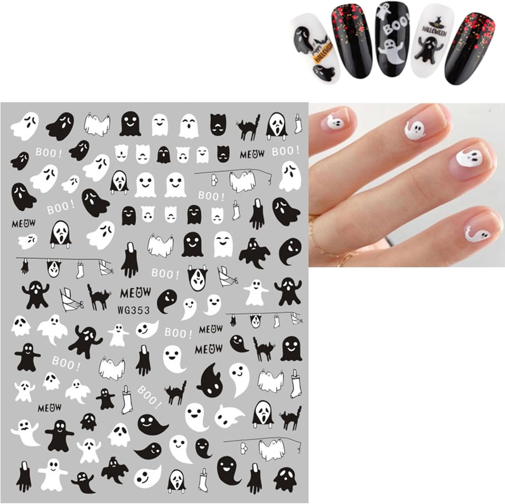 JMEOWIO Nagelsticker Halloween 8 Blatt Nail Art Sticker Selbstklebend Nagelaufkleber Totenkopf Horror Geist Hexe Spinnennetz Fledermaus Kürbis Spukdekoration Nageldesign Zubehör