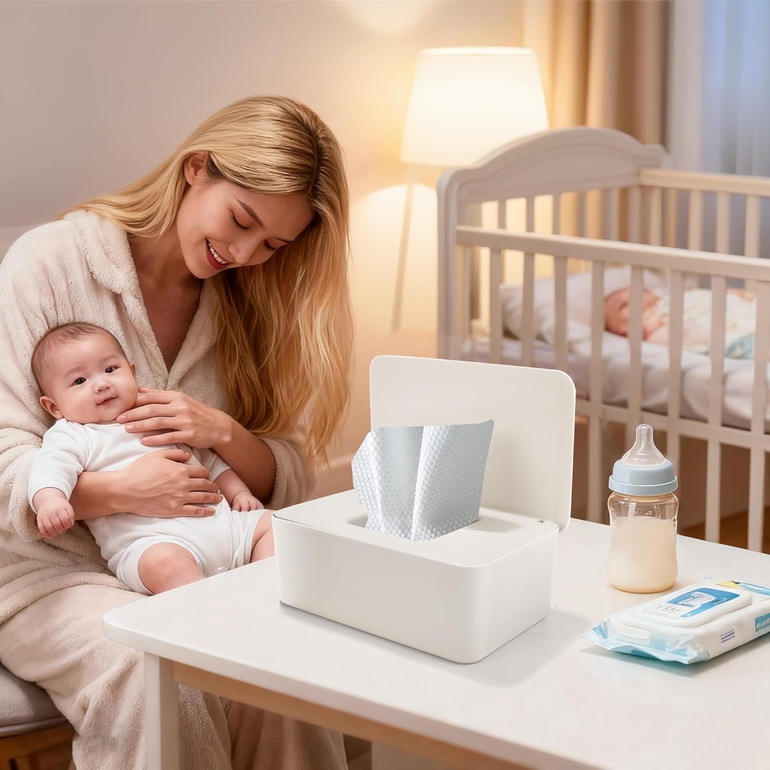 Caja de toallitas húmedas con tapa, caja de toallitas húmedas, dispensador de toallitas húmedas para bebés, caja de almacenamiento impermeable y sellada, dispensador de toallitas húmedas para baño, cocina, blanco