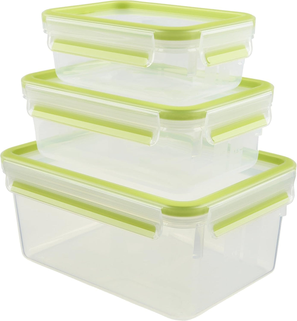 Emsa 515585 Food Clip & Close | Set 3 piese | plastic | transparent / verde | 0.55 / 1 / 2.2 litri Cutii depozitare alimente Naty Shop Verde 0,55 L+1,00 L+ 2,20 L