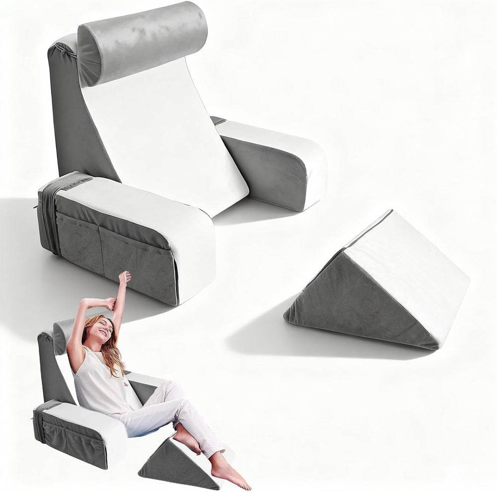 Pernă de citit cu suport pentru gât și cotieră detașabile, pernă de spate confortabilă și ușoară pentru pat și canapea, pernă de spate pentru adulți, spătar din spumă cu memorie pentru citit, vizionat la televizor și jocuri video