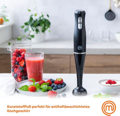 Masterchef Stabmixer, Pürierstab Mit Spritzschutz, Zauberstab Küchengerät, Elektrische Mixstab Hand Blender Mit 2 Geschwindigkeiten, Eintauchfunktion, Spülmaschinenfeste Komponenten, 200W, Schwarz Kitchen Naty Shop