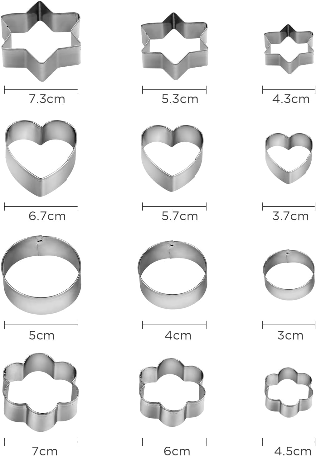 Set de 12 forme de biscuiți, din oțel inoxidabil, pentru decorarea torturilor, prăjituri cu zahăr și fursecuri