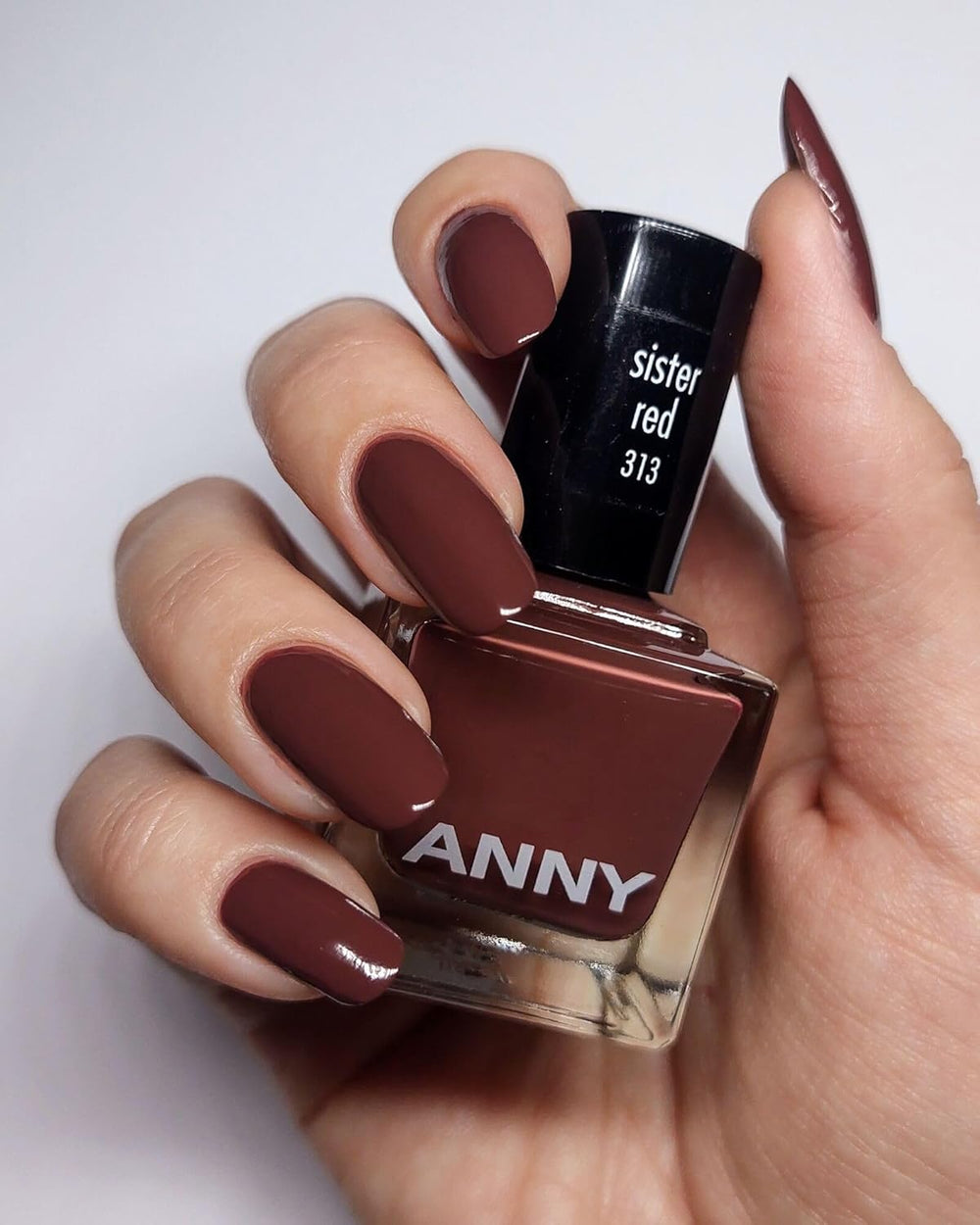 ANNY Esmalte de uñas - Esmalte de uñas de color de alta calidad, duradero, resistente a las astillas y de secado rápido, color: rojo hermana - marrón moca elegante - 15 ml