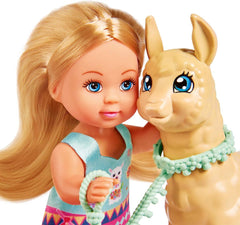 Simba 105733497 - Păpușa Evi Love într-o ținută drăguță cu alpaca și lesă, 12 cm, Pentru copii cu vârsta de 3 ani și peste