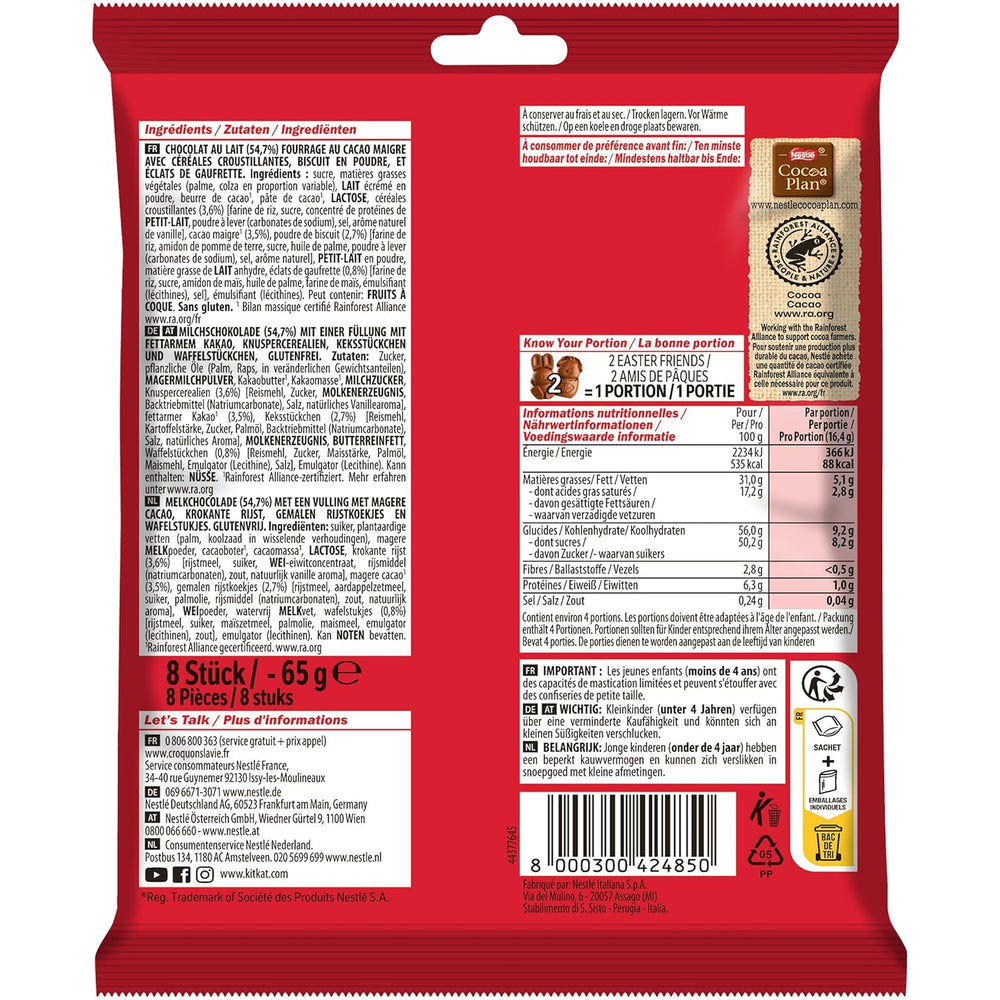 Mini figuras de Pascua de chocolate con leche y trozos crujientes de NESTLÉ, paquete de 2 (1 x 65 g)