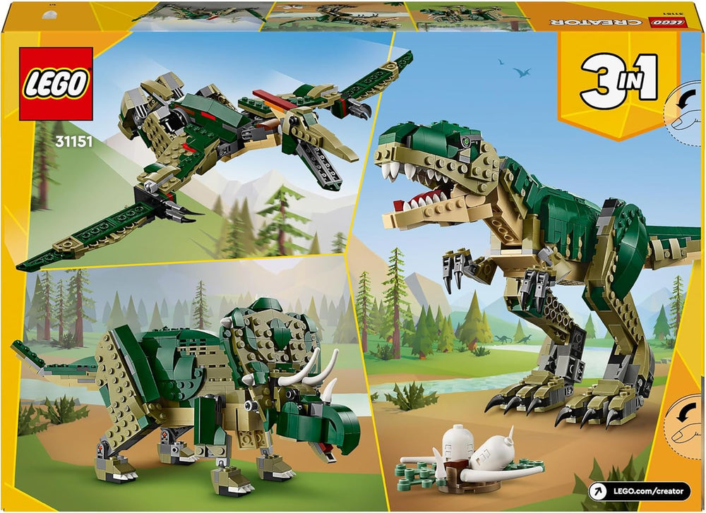 LEGO Creator T.Rex, Dino Triceratops o Pterodáctilo Transformable 3 en 1, Modelo de Dinosaurio Móvil para Niños, Regalo para Niños y Niñas 31151 Juegos de Construcción Besuche den LEGO-Store