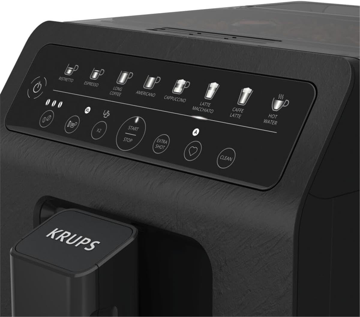 Espressor automat Krups EA897B Evidence ECOdesign, funcție automată espresso și cappuccino, tehnologie Quattro Force, cești cu lapte cu o singură atingere, 8 presetări, sistem lapte, 1450W