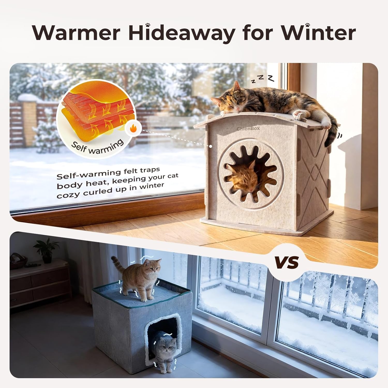 Katzenhaus Indoor aus Filz: Warmes Und Gemütliches Katzenbett, Katzenhöhle mit beruhigendem Kratzbogen, Robuste & Kratzfeste Katze Höhle, Abnehmbares Katzen Bett, Katzen Haus 38 x 36 x 38cm