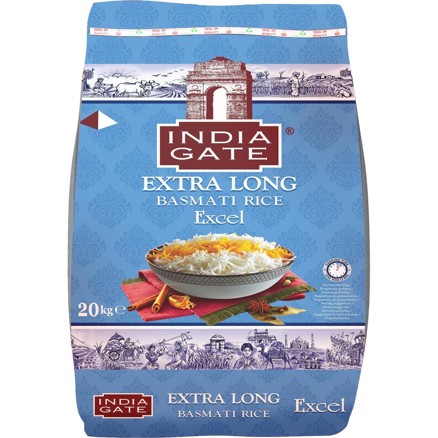 INDIA GATE Arroz Basmati Premium – Arroz fino y aromático de grano largo de la India, grano fino y largo (1 x 5 kg)