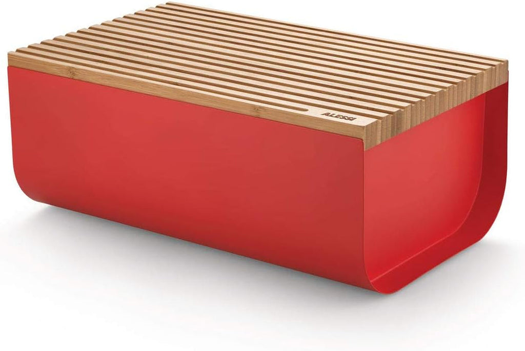 Alessi Mattina BG03 R - Coș pentru pâine din oțel inoxidabil cu rășină epoxidică și lemn de bambus, roșu Cutii depozitare alimente Naty Shop Roșu O mărime se potrivește tuturor