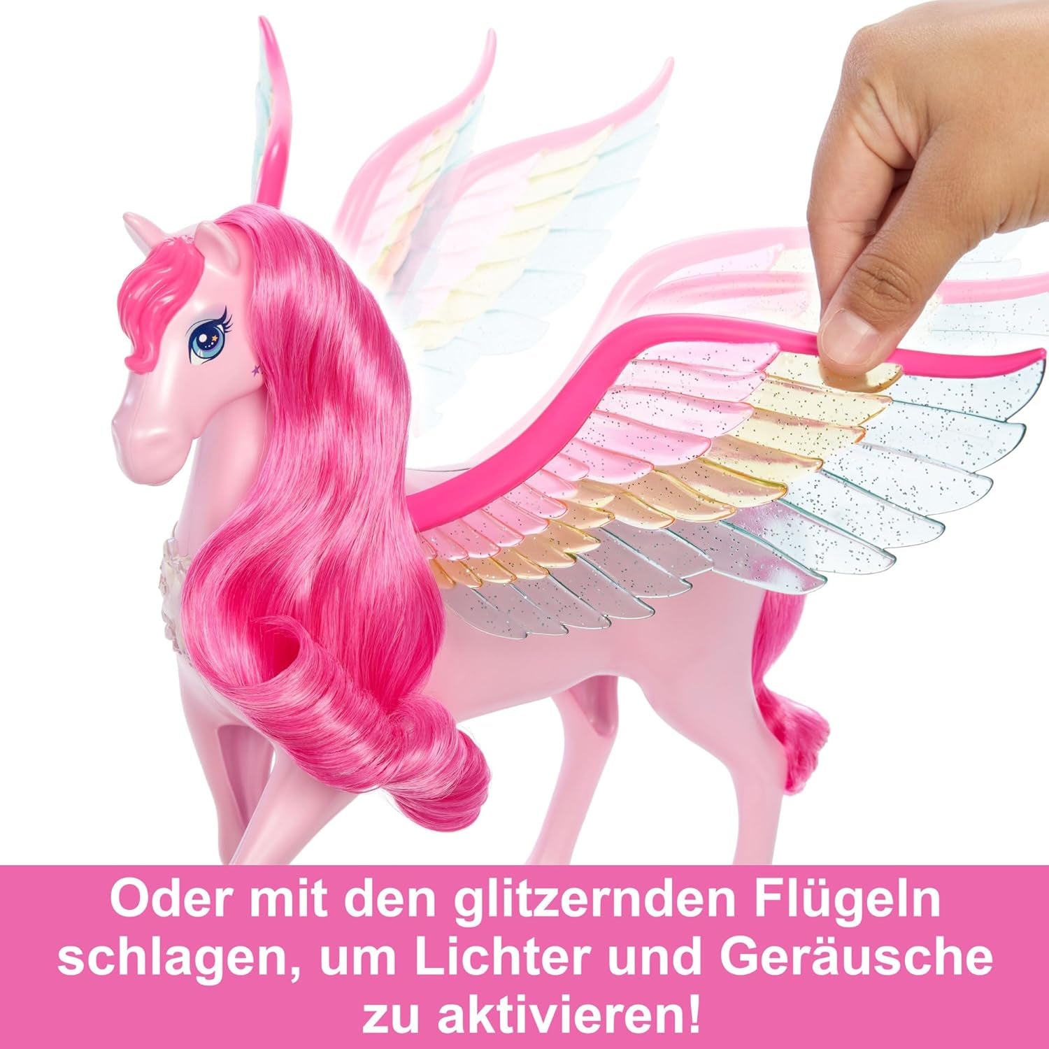 Barbie A Hidden Magic Pegaso - Juguete interactivo con luces y sonidos, 10 accesorios, alas de arcoíris, para niños a partir de 3 años, HLC41 Naty Shop Muñecas