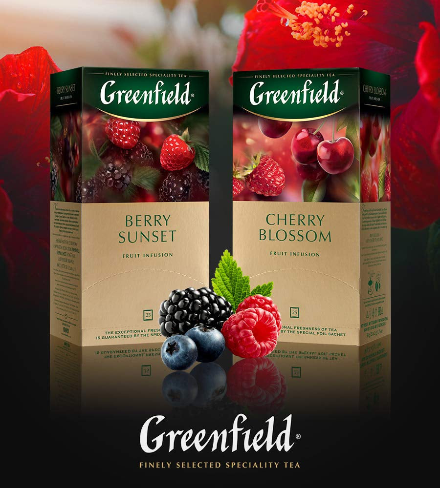 Greenfield Cherry Blossom, hibiscus, măceșe, mere, zmeură, mure, pliculețe de ceai (2G X 25), 50G