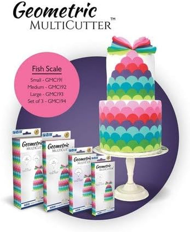 GMC194 Forme geometrice multiple pentru biscuiți - Solzi de pește/Scoică, Set de 3 forme geometrice pentru biscuiți, Solzi de pește, Mărimi mici, medii și mari, Plastic ABS, Multicolor