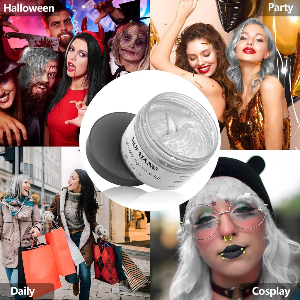 Culoare temporară a părului, Styling Hair Tone pentru bărbați femei, Pomadă pentru coafură naturală, Ceară pentru vopsirea părului pentru petreceri, Cosplay și Halloween, 4.23 oz (Silver Grey) Vopsea pentru par Naty Shop