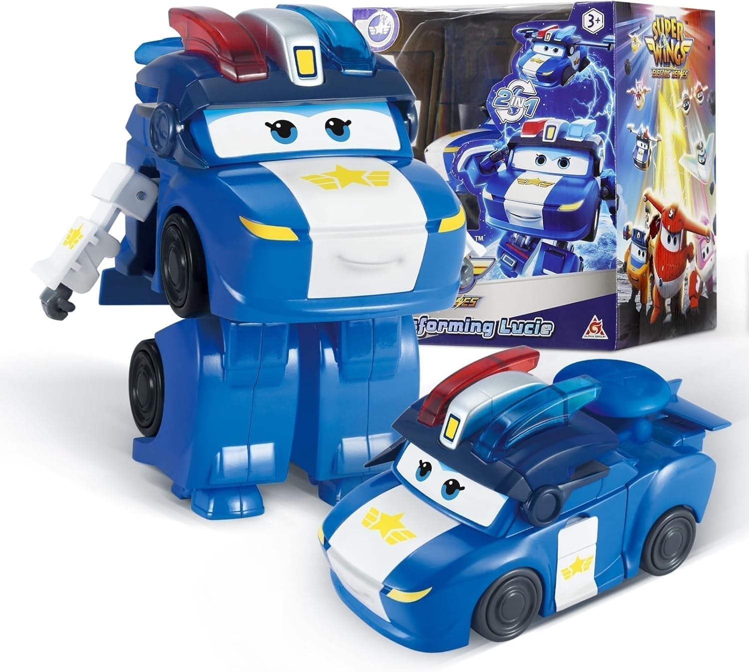 Avión de transformación Super Wings Traver sobrealimentado, aprox. Figura de juego para niños grande de 12,7 cm Figura de avión y robot de juguete para niños y niñas 3+ Figuras de acción plateadas Naty Shop Lucie