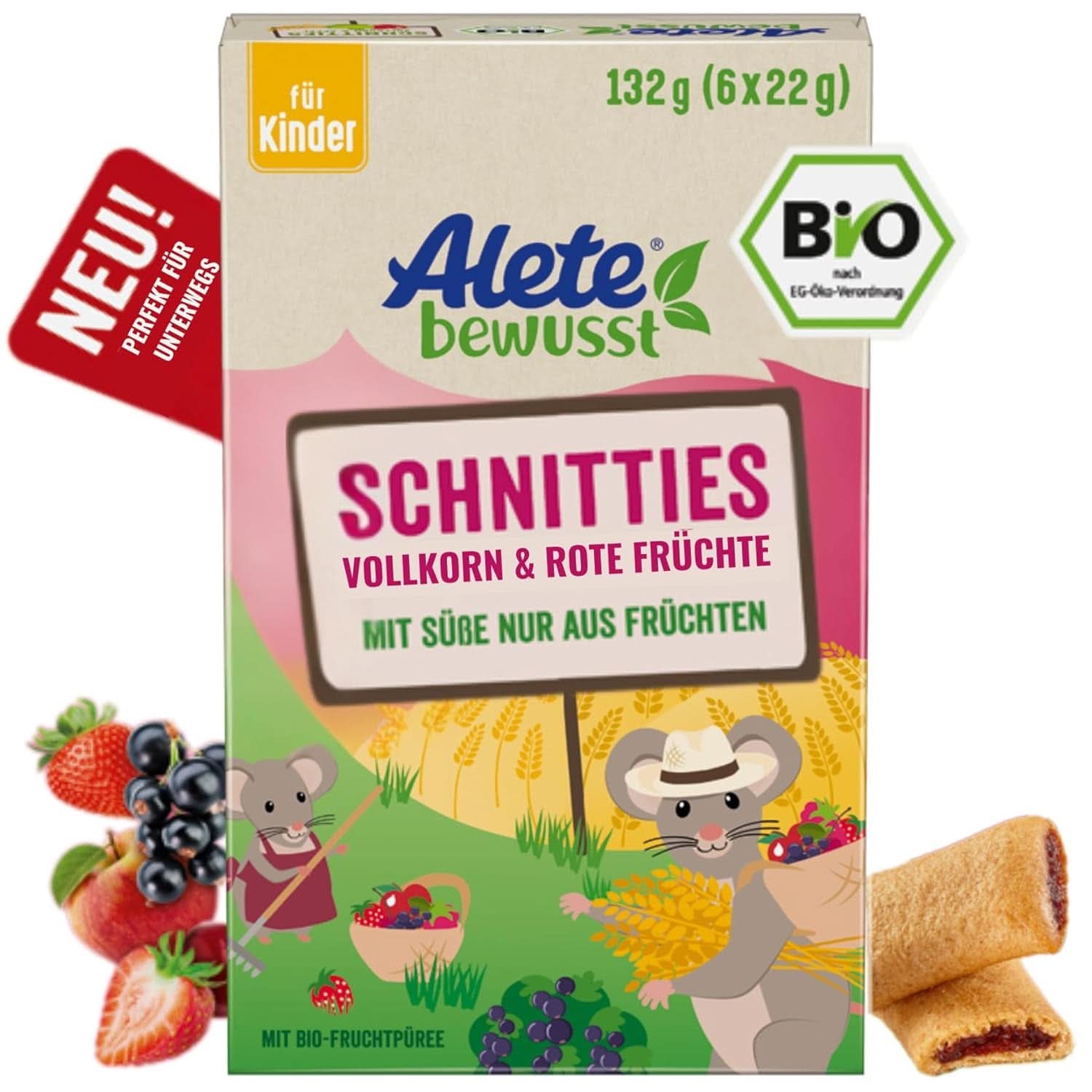 Alete Bio Schnitties, cereales integrales y frutos rojos 6 x 22 g Madre e Hijo Naty Shop