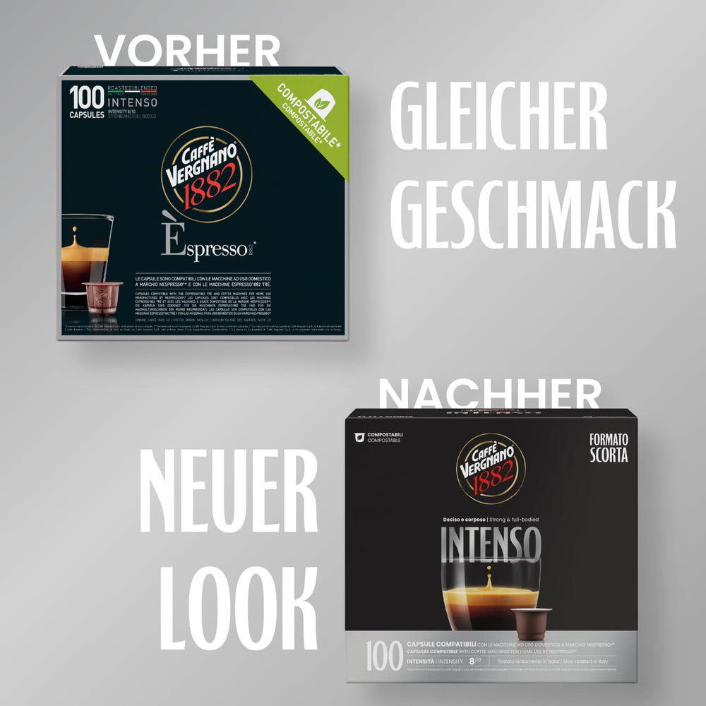 Caffè Vergnano 1882 - Èspresso Kompostierbare Kaffeekapseln , Kompatible Mit Nespresso, Intenso (Intensiv) - Packung Enthält 100 Kapseln