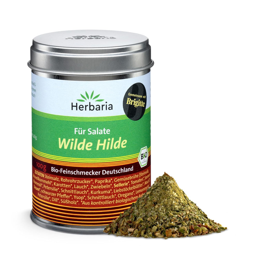 Herbaria Wilde Hilde bio 100g M-Dose-fertige Bio-Gewürzmischung - Saladgewürz für ausgefeilte Salade - mit erlesenen Ingredient - in nachhaltiger Aromaschutz-Dose