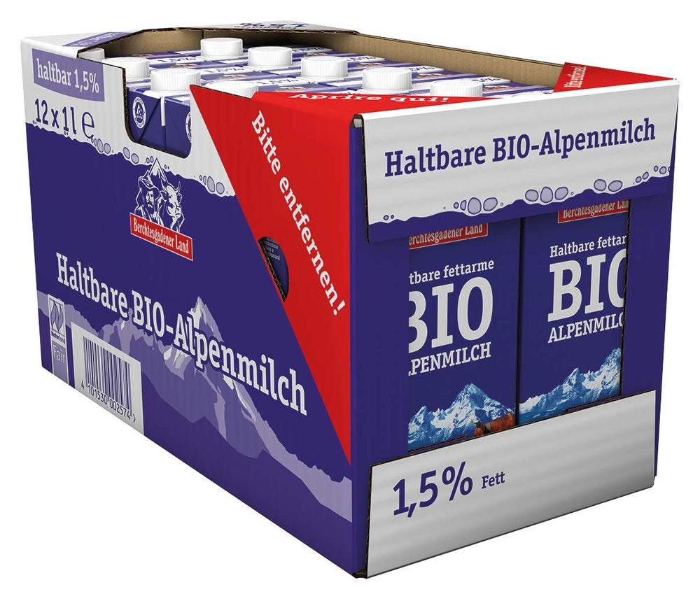 Berchtesgadener Land Haltbare Bergbauern-Milch, 1,5% Fett, paquete de 12 (12 x 1 l)