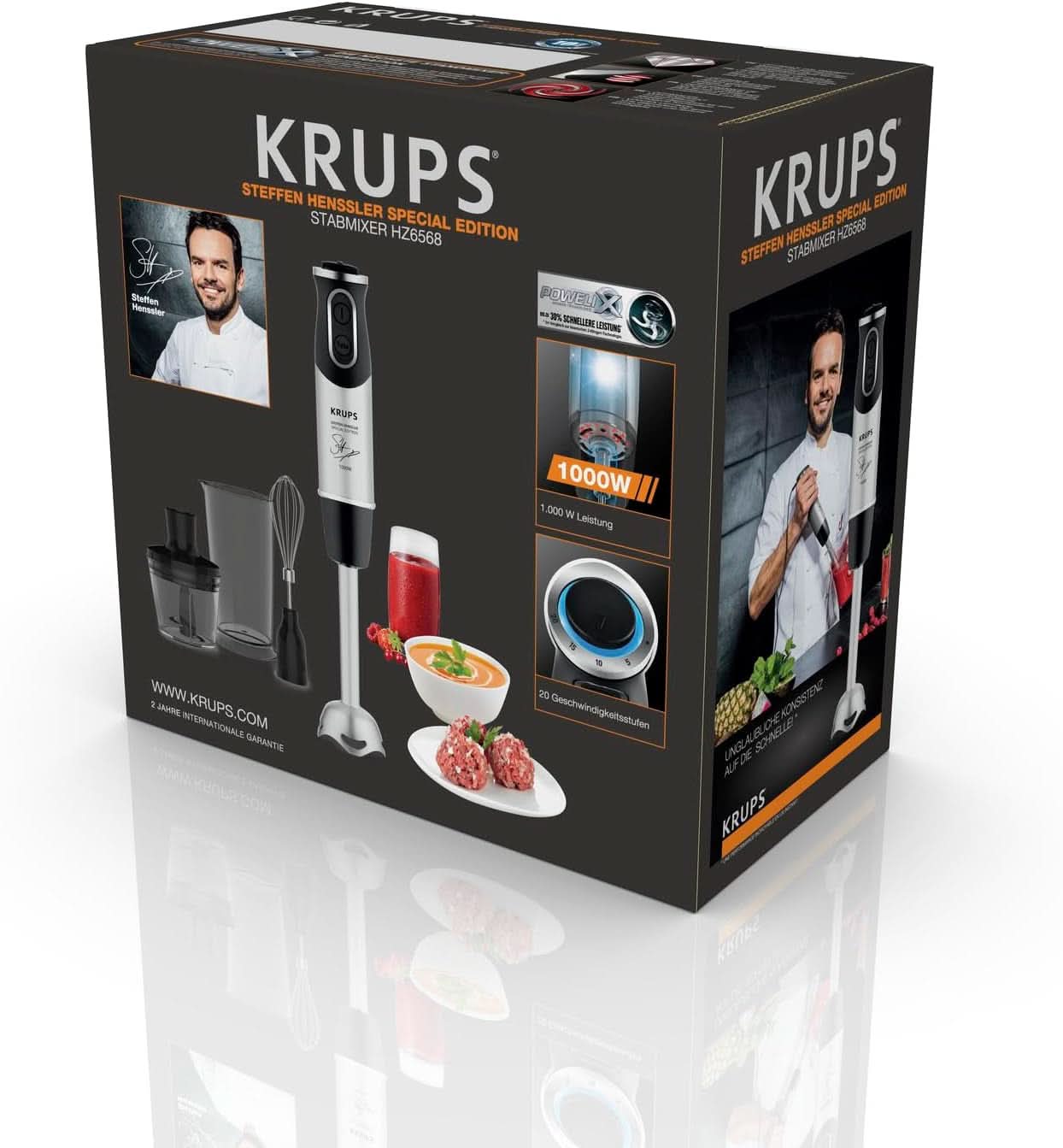 Batidora de pie Krups Perfect Mix HZ6568 | Licuadora | 1000 vatios | Edelstahlfuß | 4 platos adicionales Messer | Tecnología Powelix | Schneebesen | 500 Ml Zerkleiner | Taza Messbecher 800 Ml | Cocina Negro/Plata Naty Shop