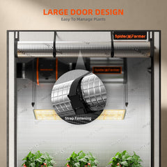 Cort de creștere Spider Farmer Pro 70x140x200 cm, cu ușă rulantă, fereastră de observare, panou de podea detașabil, material textil Mylar 2000D, pentru cultivare hidroponică în interior cu SF4000, G4500, SE4500