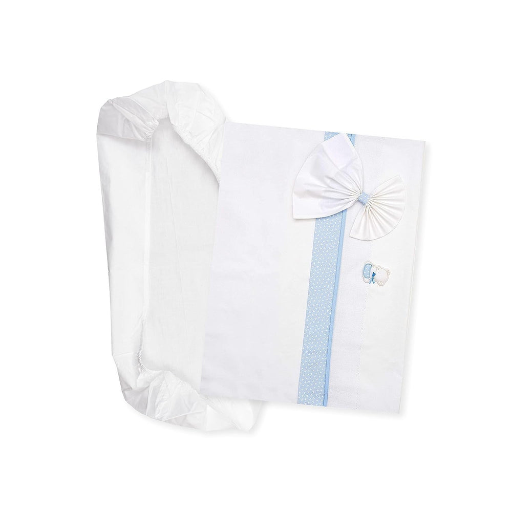 Juego de Ropa de Cama para Capazo Blanco y Rosa, 1 Sábana Bajera, 1 Sábana Encimera con Bordado de Cinta Aida y 1 Funda de Almohada, 100% Algodón, Made in Italy Naty Shop Edredones y Edredones Azul Claro