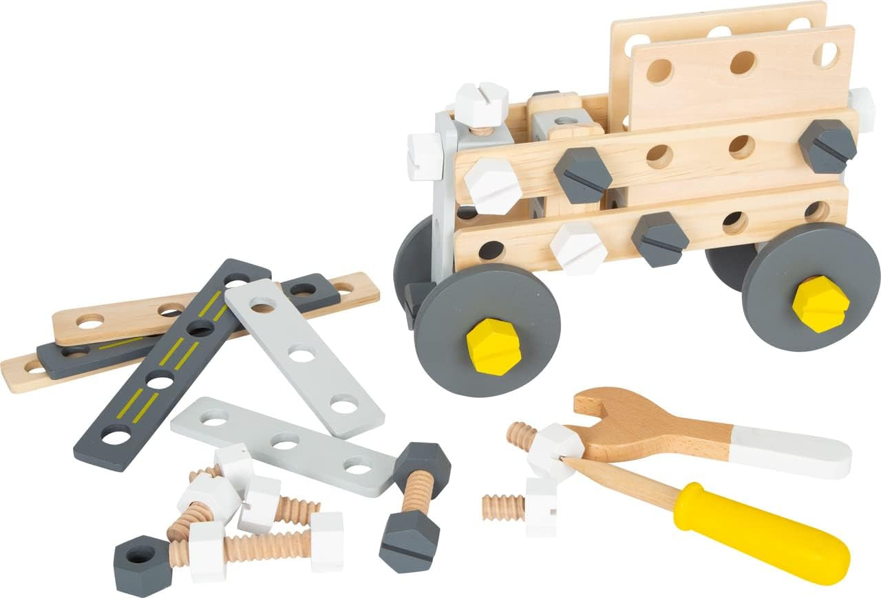 Small Foot Konstruktionsset Miniwob aus Holz, kreativer Bausatz mit Werkzeuge und Zubehör, ab 3 Jahren, 11810, Gris Amarillo