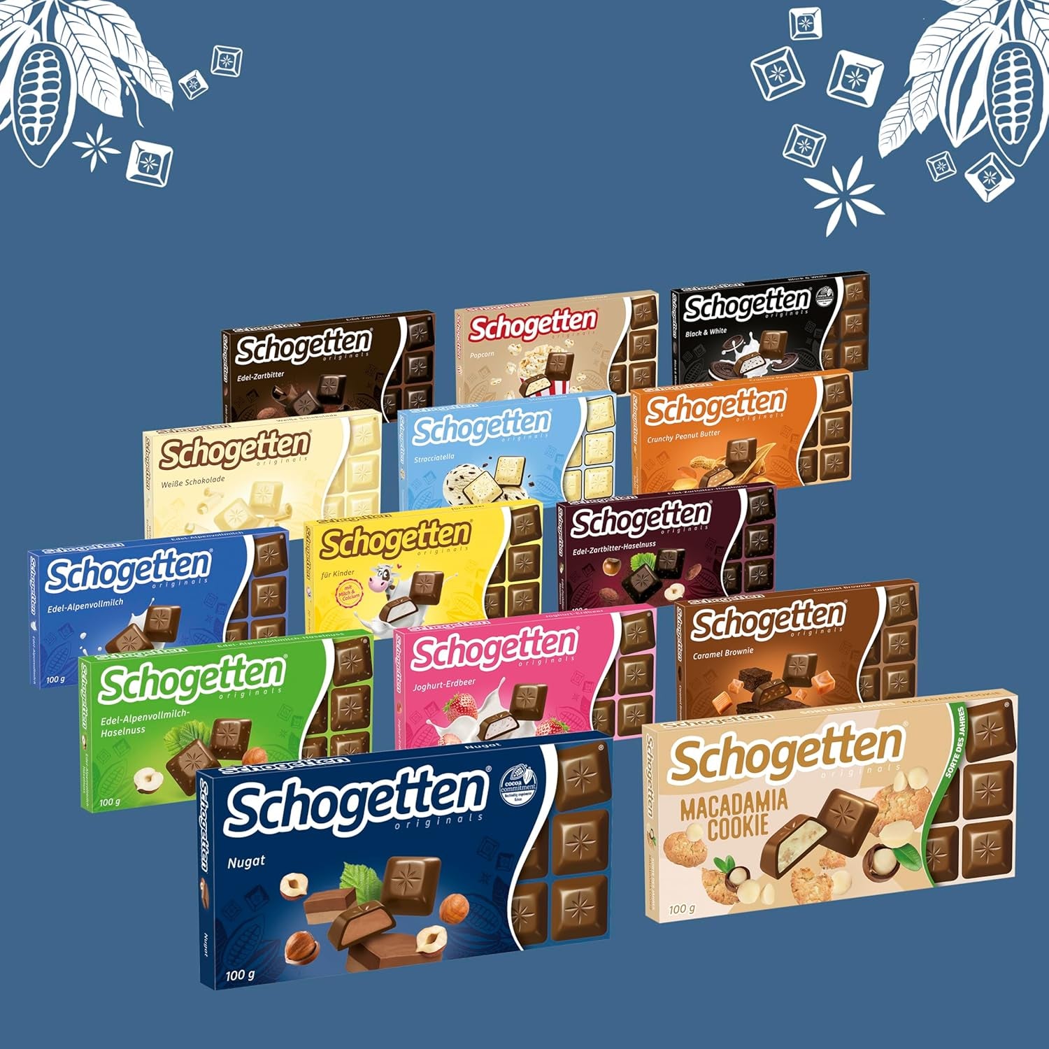 Barra de chocolate Schogetten Nougat 100g, en porciones individuales. Una delicia. Pieza por pieza.