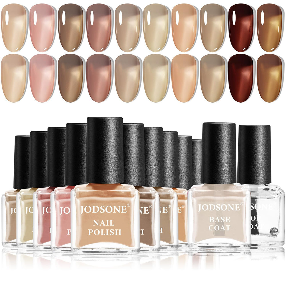 JODSONE Juego de esmaltes de uñas de 12 piezas, combinación de 10 colores, 2 capas base y capa superior, esmalte de uñas de secado rápido para aficionados y principiantes