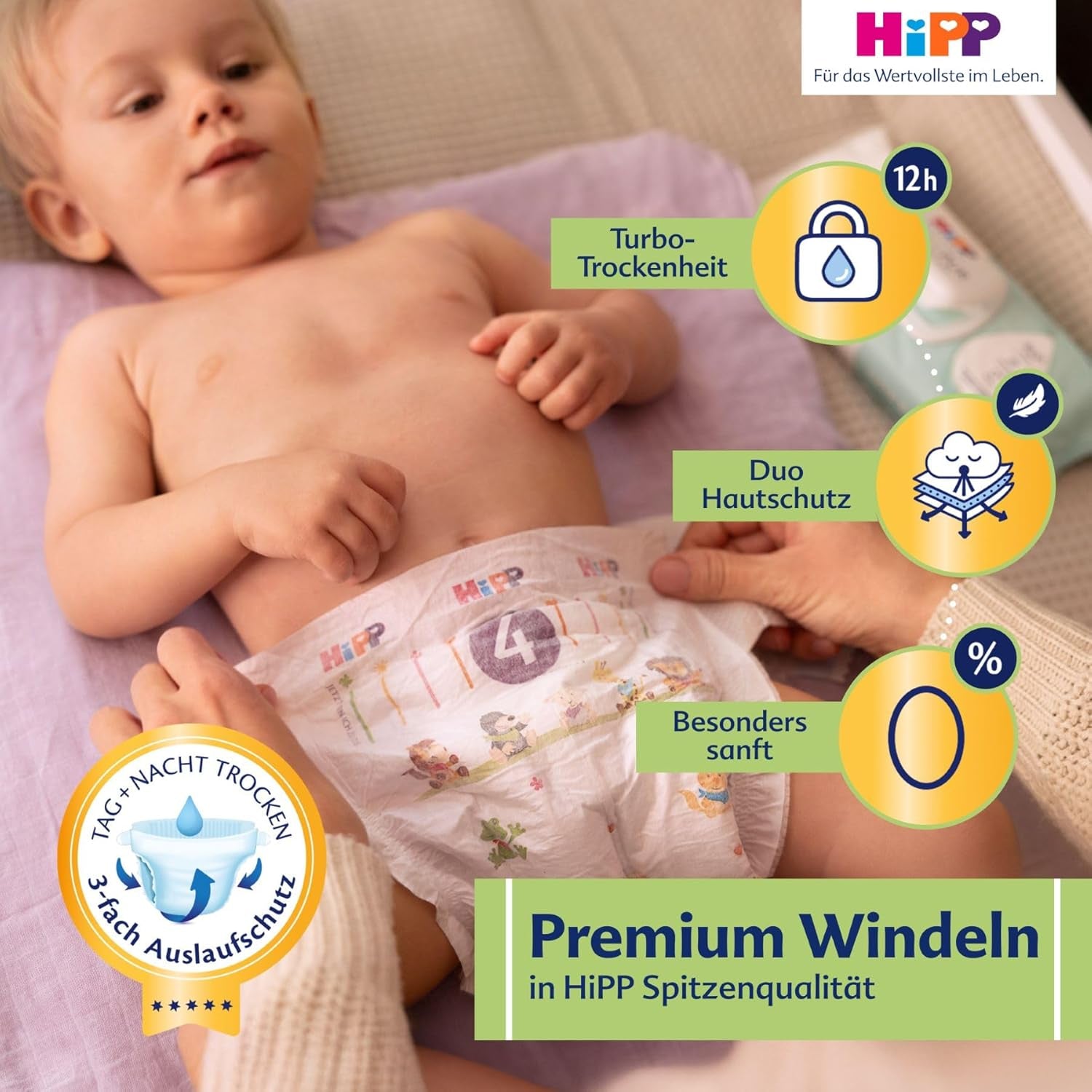 Pañal HiPP Extra Soft Premium Tamaño 1 Recién nacido 2-5 kg, 72 piezas (3 paquetes de 24), con protección contra fugas de 3 vías y doble protección para la piel