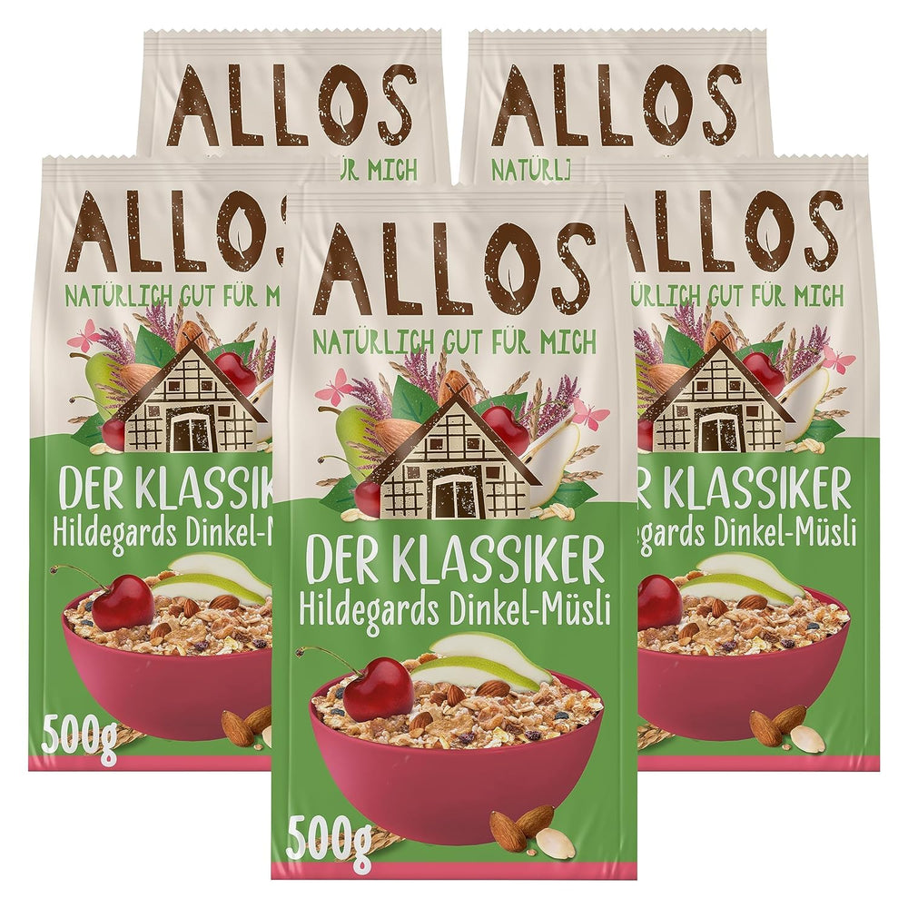 Allos muesli proteico sin azúcar | Muesli orgánico | Avena | Cereales para el desayuno | Vegano (5 x 450 g), 1 pieza (paquete de 5)