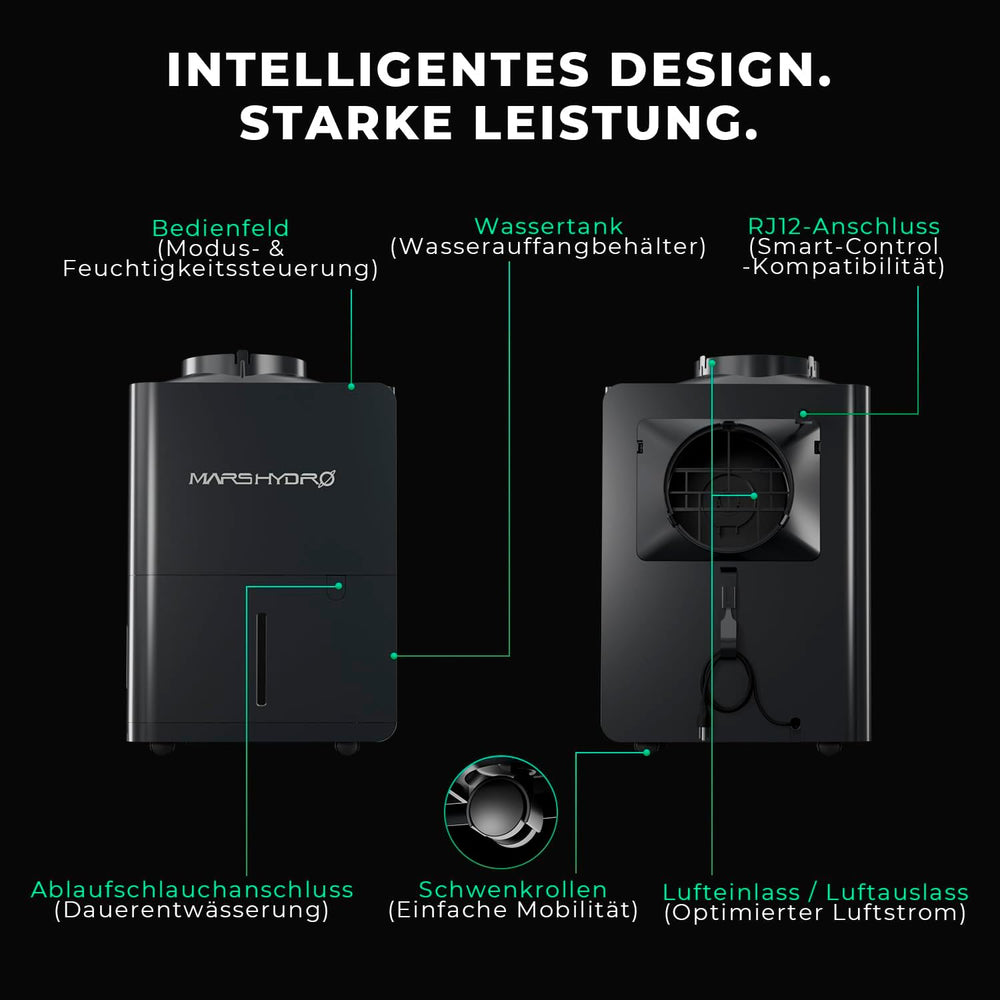 MARS HYDRO Deshumidificador, 12L/día, Descongelación Automática, Función Temporizador, Deshumidificador de Ambiente para Armarios de Cultivo, Sótanos y Plantas, Tanque de Agua de 1,2L