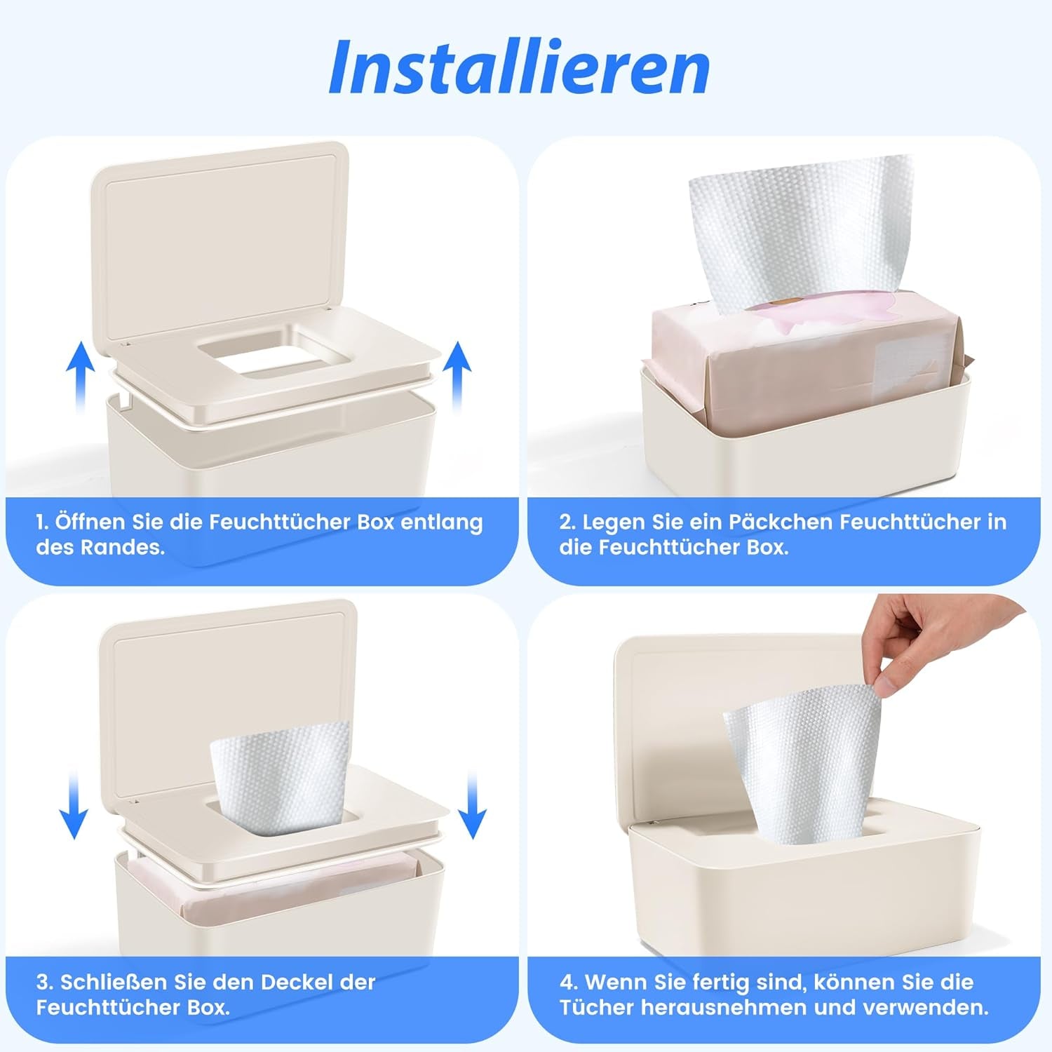 Caja de toallitas húmedas con tapa, caja de toallitas húmedas, dispensador de toallitas húmedas para bebés, caja de almacenamiento impermeable y sellada, dispensador de toallitas húmedas para baño, cocina, blanco