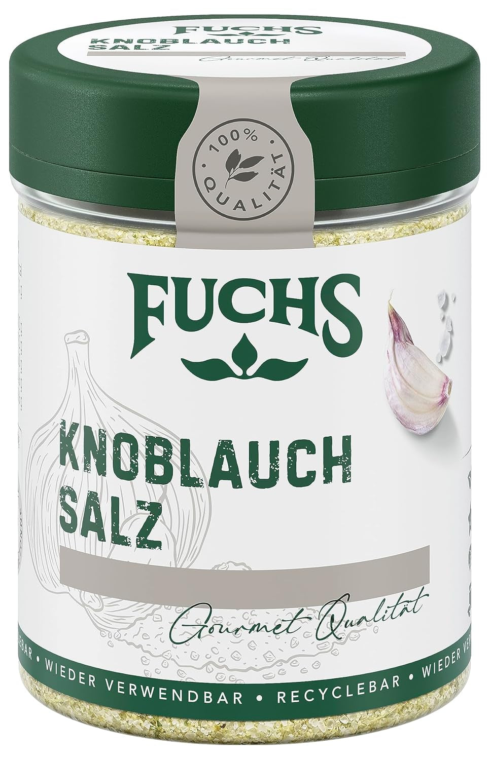 Fuchs Gewürze - Knoblauchsalz - Gewürzsalz für Dips, Saucen und Gemüse - ingredientes naturales - 90 g en wiederverwendbarer, recyclebarer Dosis