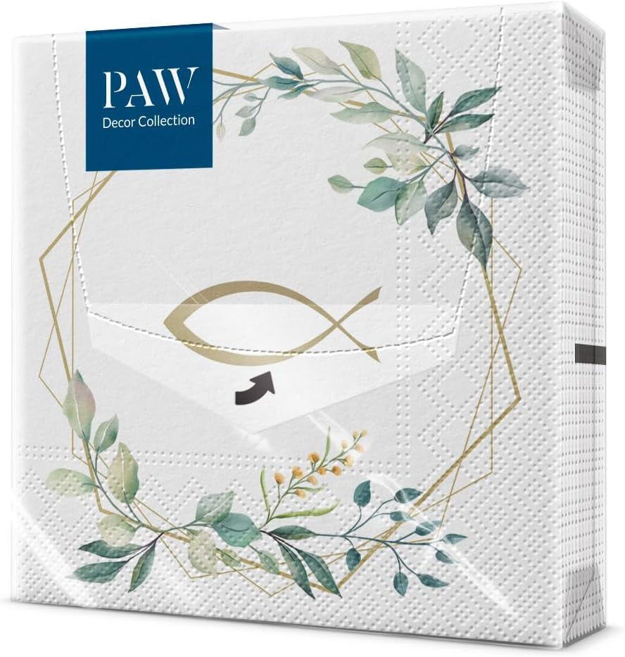 PAW - Șervețele 3 straturi (33 X 33 Cm) I 20 bucăți I Perfect pentru comuniune, confirmare, botez I Ideal pentru băieți și fete I Decorațiuni de masă Șervețele de hârtie elegante - IHS Roses I Delicate Roses