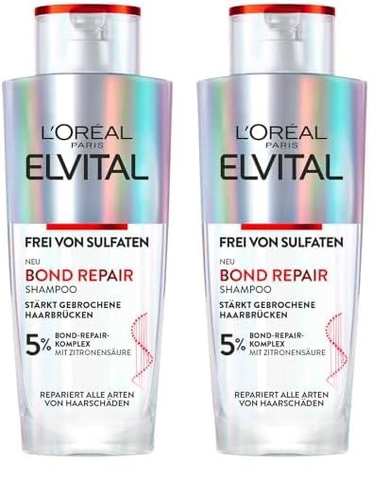 L'Oréal Paris Elvital Bond Repair Shampoo, Limpieza suave para la reparación del cabello Ducha y baño L'Oréal 2 x 200 ml Bond Repair Shampoo