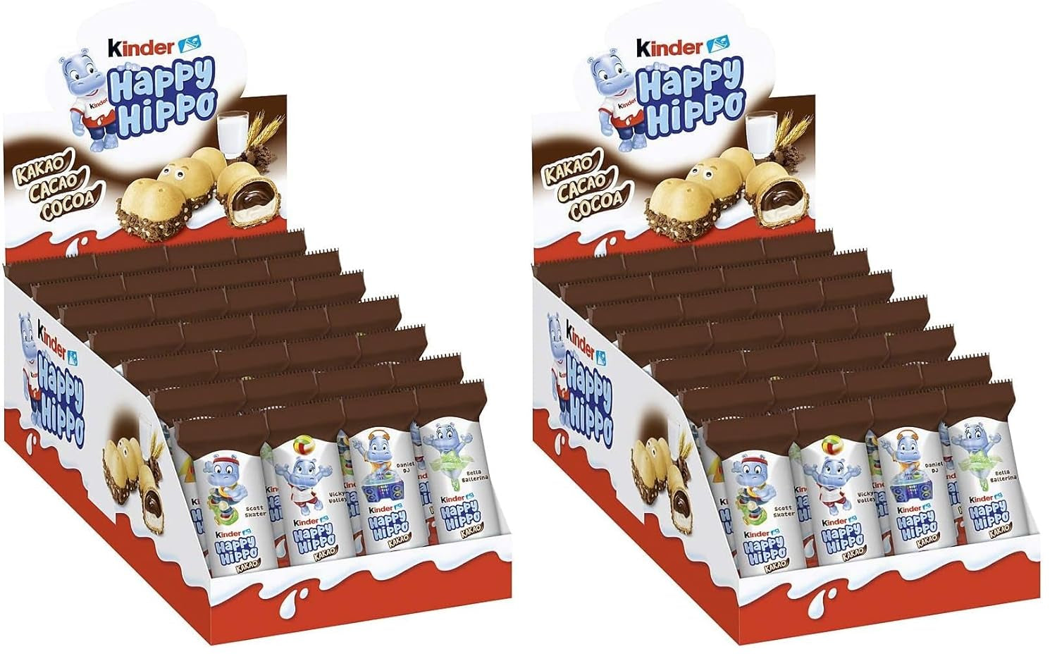 Kinder Happy Hippo Avellana - Obleas Crujientes Especiales con Leche y Crema de Avellanas - Dulces de Carnaval y Mardi Gras - 1 paquete que contiene 5 barritas individuales de 20,7g cada una