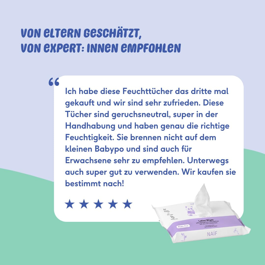 Naïf - Toallitas húmedas con loción sin plástico - 1296 piezas (24 paquetes de 54 toallitas) - para bebés y niños - Culito, cuerpo y cara del bebé - con Aloe Vera y Bambú - 0% Fragancia y Alcohol