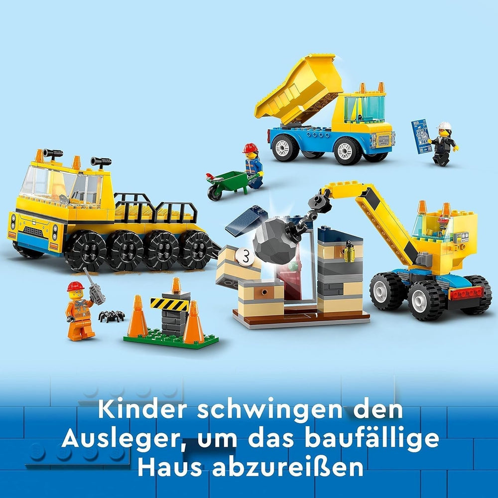 LEGO 60391 City Vehículos de Construcción y Bola de Demolición Grúa, Excavadora, Camión Volquete y Vehículos de Transporte, Juguete Educativo para Niños a Partir de 4 Años Juegos de Construcción Besuche den LEGO-Store