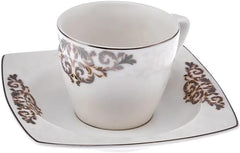 Set de cești espresso din porțelan KARACA Nazende - cești de cafea turcească de 80 ml cu farfurioare, serviciu de cafea modern cu 12 piese cu 6 cești de cafea și 6 farfurioare, cești Mocha - alb