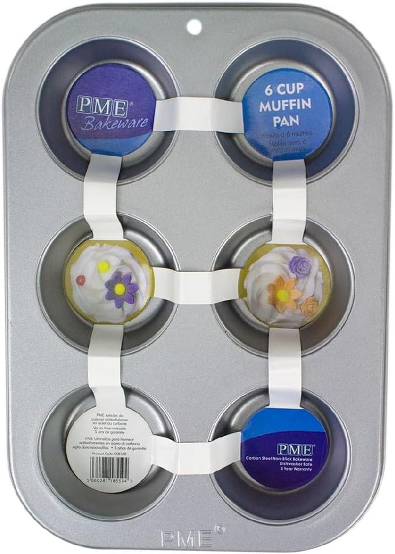 CSB108 Molde para Muffins de Acero al Carbono Antiadherente con 6 Orificios, Acero Inoxidable, Plata, 28,9 X 17,7 X 3,1 cm Moldes y Bandejas para Hornear Naty Shop