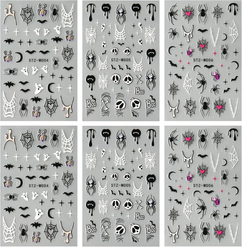 JMEOWIO Nagelsticker Halloween 6 Blatt Nail Art Sticker Selbstklebend Nagelaufkleber Dekoration Nageldesign Zubehör
