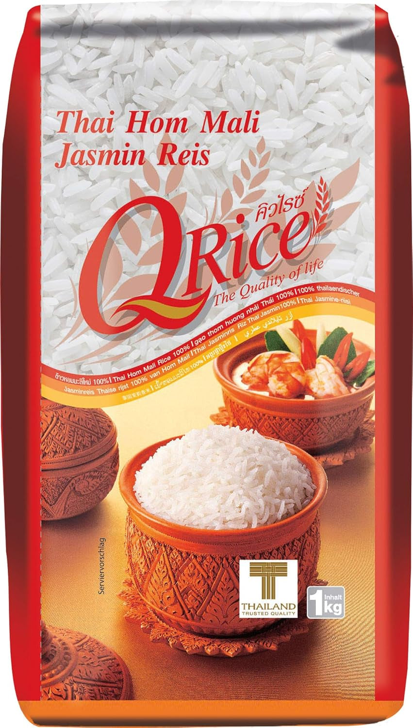 Q RICE – 100% arroz jazmín de grano largo de Tailandia - fragante y aromático con una textura ligeramente pegajosa - ideal para curry, bowls y platos asiáticos - 1 x 5 kg
