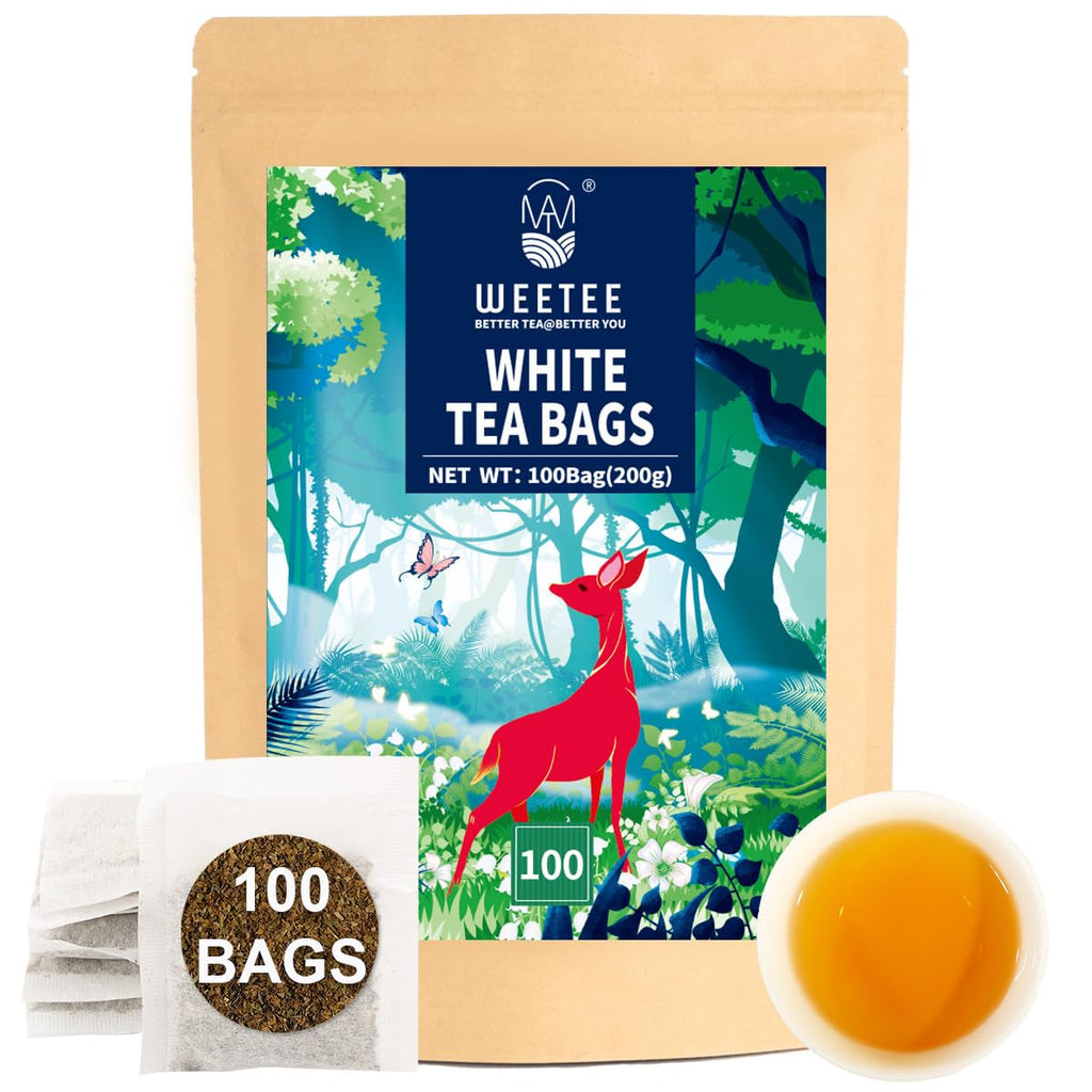 WEETEE Pliculețe de ceai verde, 100 bucăți Pliculețe de ceai verde, ceai verde pur, super antioxidant | Pliculețe resigilabile | Preparare fierbinte sau rece